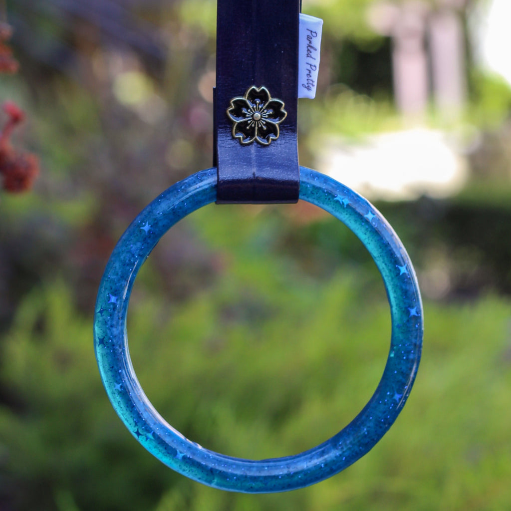 Blue glitter resin tsurikawa, jdm boy, car guy accessories